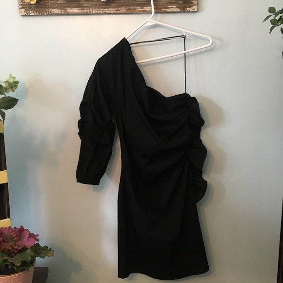 New Black One Shoulder Socialite Mini Dress Party Sexy Large Short LBD Ruffled - Picture 2 of 6